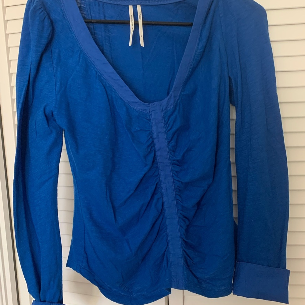 Anthropologie Blue Ruched Blouse